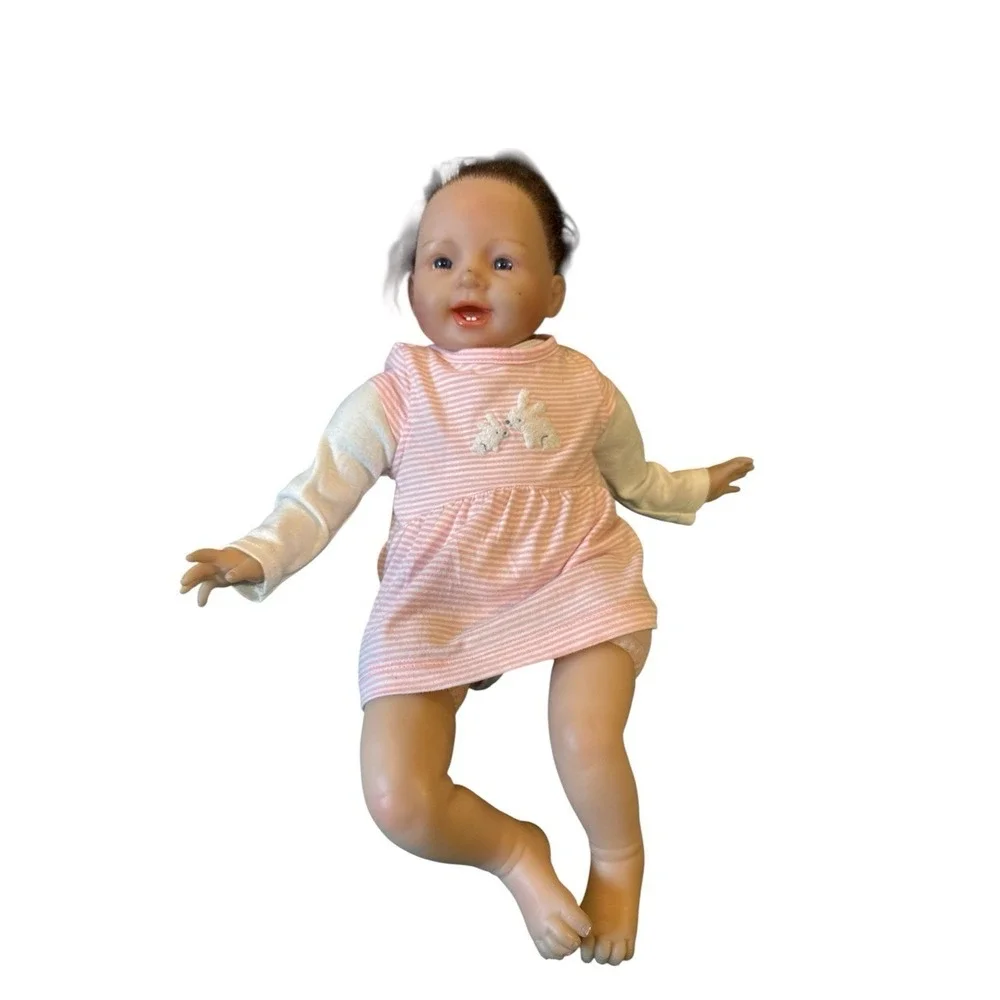 Maria Natali Blick NB Reborn Baby Doll Brown Straight Hair Blue Eyes 2 Teeth